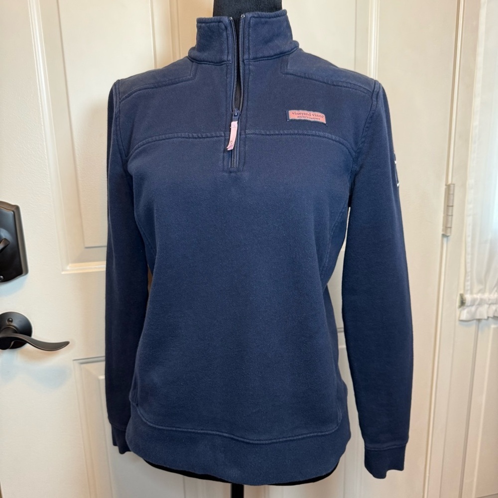 Vineyard Vines Womens Pullover 1/4 Zip Canvas Shoulder Navy Size S Sweatshirt